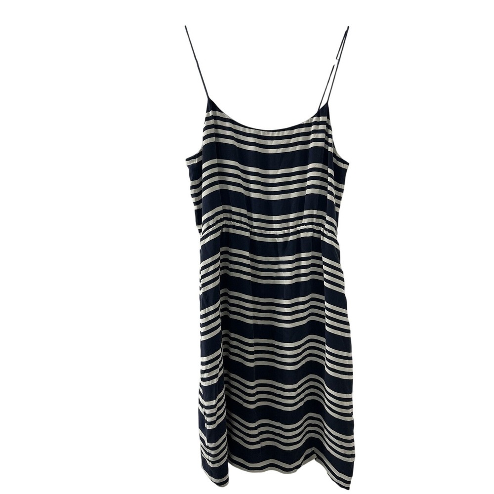 J.Crew Silk Striped Slip Dress 8 Navy Blue Spaghetti Strap Nautical Preppy Chic
